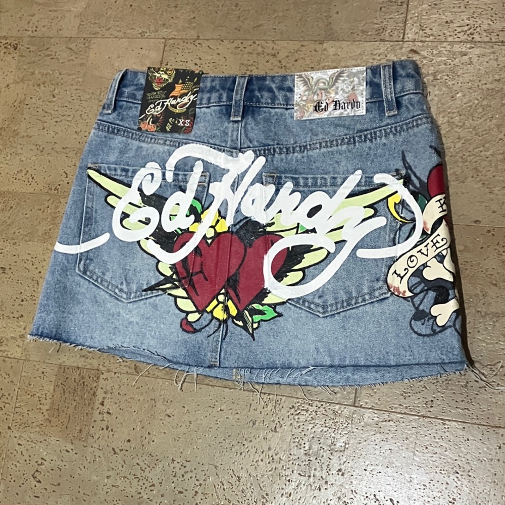 Ed Hardy Graphic Denim Mini Skirt